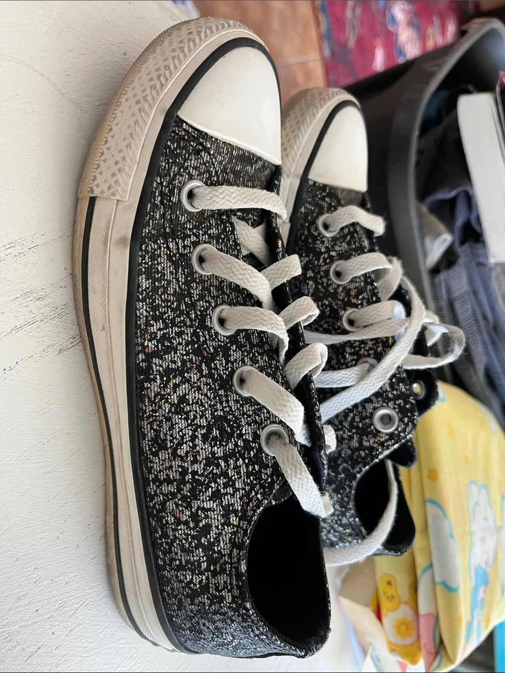 Converse Glitter Black Converse Low Tops Size 6